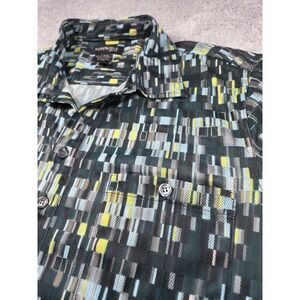 Kenneth Cole New York Mens Large Geometric Digital Print Mesh Shirt Short Sleeve